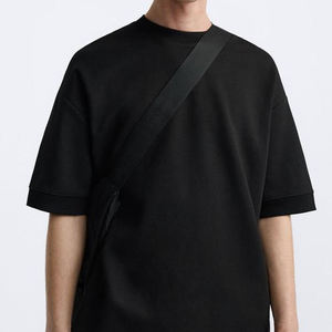 mens black solid plain relaxed <b>short</b> sleeve <b>tshirt</b> matching drawstring <b>shorts</b> 2 piece <b>set</b> athletic gym workout outfit - Product Image 5
