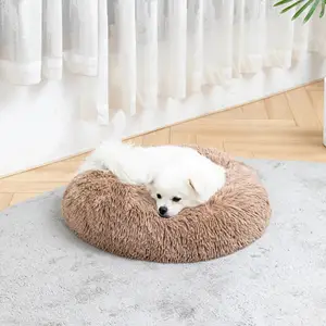 Cama larga de felpa para gatos, donut redondo, alfombrilla antiansiedad para mascotas, cama para mascotas, perrera cálida para exteriores, alfombrilla para cama para perros y gatos, suministros portátiles