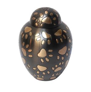 Urne funéraire pour animaux de compagnie en laiton, 5 pouces, gris étain, avec patte dorée gravée, pour cendres, offrant une solution commémorative digne avec un design intemporel - Product Image 1