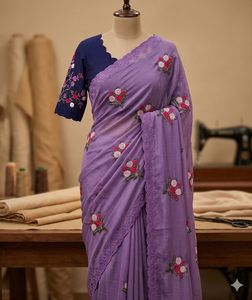 Star Georgette with beautiful flower Work <b>Saree</b> With Contrast Running <b>Blouse</b> - Product Image 3
