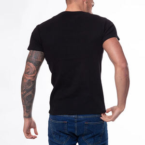Camiseta de Cuello Redondo Negra Lisa para Hombre, Manga Corta, Informal, Básica, de Verano, con Logotipo Personalizado, OEM, ODM, Ropa al por Mayor - Product Image 2