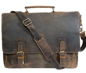Classic Men's Crazy Horse Leather Briefcase With Buckle Closure Durable Business Messenger Bag Genuine Leather <b>Laptop</b> Bag - Product Image 1