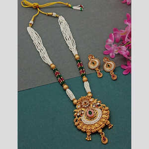 Gold Plated Pota Stone Pearl <b>Long</b> <b>Necklace</b> Set 10581219PGR Exquisite Fine Jewelry Set - Product Image 1