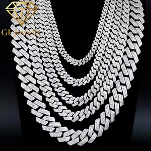 Ensemble collier et bracelet en diamant cultivé en laboratoire platine, pavé intégral, maillons cubains, style hip-hop, tendance américaine, bijoux unisexes - Product Image 2