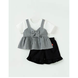 Ensemble à carreaux 100 % coton style coréen OZKIZ pour filles, motif écossais, vêtements à bretelles pour enfants de 2 à 6 ans, mode estivale, vente en gros - Product Image 1