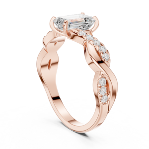 Brilliant <b>Emerald</b> Cut Moissanite Diamond <b>Ring</b> in 14K Rose Gold Finish Sterling <b>Silver</b> Twisted Vine Pave Band Wedding <b>Ring</b> - Product Image 4