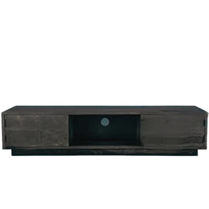 Modern <b>Dark</b> Finish TV Cabinet Entertainment Unit with 2 Doors 1 Open Shelf for Living <b>Room</b> - Product Image 2