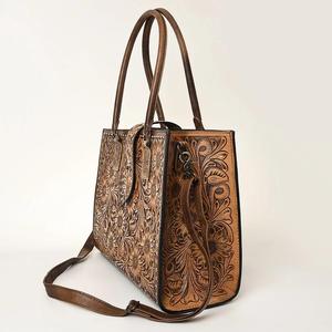 Handmade Durable Leather Office Travel Laptop Tote <b>Bag</b> Aztec Panel <b>Black</b> White Bohemian Style Heavy-Duty Metal Zipper Polyester - Product Image 3
