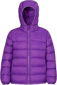 <b>Purple</b> Hooded Puffer Jacket With Zipper Closure Windproof Casual Winter Coat Unisex Regular Fit Polyester Shell - Product Image 6