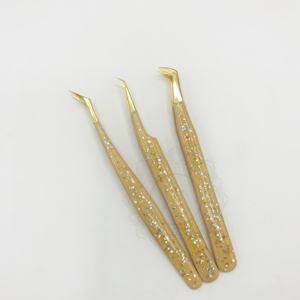 Pinzas de pestañas de silicona con Base de melocotón multibrillo hechas a mano de calidad superior recién llegado pinzas de Punta chapadas en oro etiqueta personalizada - Product Image 3