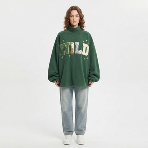 Pull molletonné oversize pour femme de haute qualité, col roulé marine avec imprimé lettres scintillantes, manches longues, style automne - Product Image 3