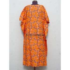 Caftán de algodón para mujer, cuello en V, sin mangas, ecológico, ajustado, con estampado de bloques, lavable, cómodo, corte maxi, con aberturas - Product Image 5