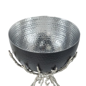 Luxury Black Hammered Pedestal Bowl Handcrafted Metal Branch Centerpiece Elegant Silver <b>Twig</b> Footed Fruit Bowl for Hotel & Home - Product Image 3