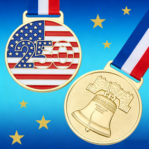Médailles commémoratives américaines de 250e anniversaire, personnalisées, en émail souple, de qualité supérieure, vente en gros, directement de l'usine, OEM, sur mesure - Product Image 1