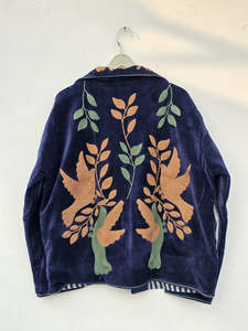 Chaqueta Bordada de Terciopelo de Algodón Azul Marino Hecha a Mano para Mujer, Cierre Frontal Oculto, Forro de Algodón Suave, Ropa Exterior de Moda Boho Vintage - Product Image 2