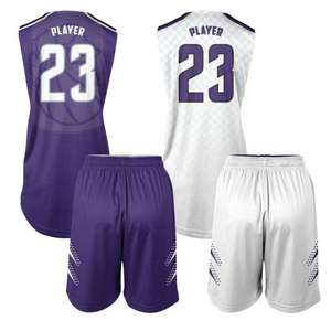 Custom Logo Womens Reversible Basketball Jersey Uniform Kit Mesh Breathable Sublimation, Gold <b>Black</b> Purple - Product Image 2