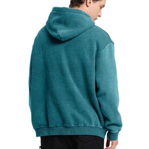 men hoodie cotton fleece oversized drop shoulder heavy <b>weight</b> distressed embroidery graphic print streetwear hoodie wear - Product Image 6