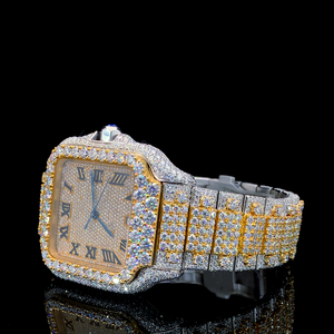 นาฬิกาข้อมือผู้ชายสไตล์ฮิปฮอปหรูหรา ประดับเพชรโมอิสซาไนต์สีเหลืองทองสองเฉดสี  ระบบอนาล็อกควอตซ์อัตโนมัติ ETA  ฝังเพชรเต็มเรือน - Product Image 4