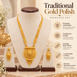 Conjunto de Collar y Pendientes de Cobre y Latón con Baño de Oro 24K Estilo Étnico Indio para Boda, Venta al por Mayor - Product Image 4