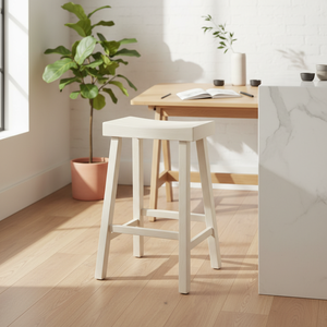 Tabouret de bar haut en bois d'hévéa massif, rond, moderne, minimaliste, mobilier de maison durable et léger - Product Image 3