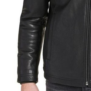 Chaqueta de Motociclista Impermeable de Piel de Oveja Negra para Hombre, Cierre de Cremallera, Corte Ajustado, Manga Regular, Sin Cuello, Ropa de Invierno - Product Image 2