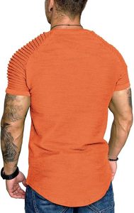 เสื้อยืดแขนสั้นผู้ชายสีส้มลำลองทรงปกติผ้าถักลาย 3 มิติ สไตล์มอเตอร์ไซค์และไบค์เกอร์ คอวี ผ้าโพลีเอสเตอร์/คอตตอน สำหรับใส่ในฤดูใบไม้ผลิ - Product Image 3