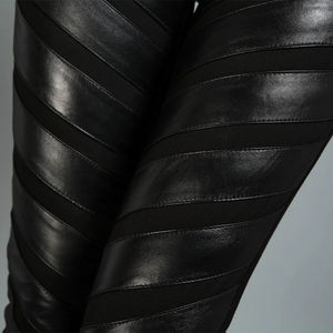 Pantalones de Piel de Oveja 100% para Mujer, Estilo Urbano, Elásticos, de Cintura Alta, Tipo Lápiz, de Cuero Genuino, Negros, para Fiesta - Product Image 4