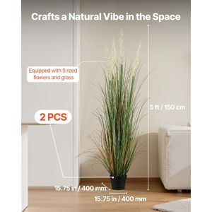 Lot de 2 plantes artificielles en PVC de qualité supérieure de 59 pouces, fausse herbe de roseau de 59 pouces en pot, pour intérieur et extérieur, fausses verdure et arbustes - Product Image 2