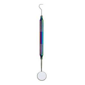 Miroir buccal dentaire avec extrémité à crochet, plusieurs couleurs, poignée moletée, instrument manuel de classe I - Product Image 2
