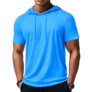 Sudadera con Capucha Deportiva de Manga Corta para Hombre con Logotipo Personalizado, Sudadera con Capucha de Algodón Mezclado para Entrenamiento, Camiseta con Capucha Básica para Hombre - Product Image 1