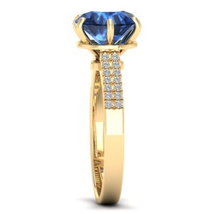 REYES Handmade 14K Solid Gold Round Brilliant Cut 2.75Ct Blue <b>Sapphire</b> Gemstone <b>Ring</b> Minimalist VVS Clarity Moissanite Jewelry - Product Image 3