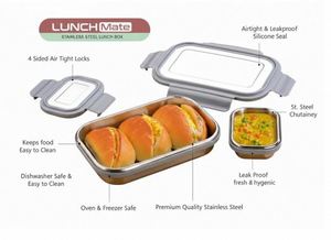 High Stainless Steel <b>Lunch</b> <b>Box</b> Leak-proof 2 <b>Compartments</b> Large Capacity Easy Clean Storage for Everyday Food Use Best Price - Product Image 3