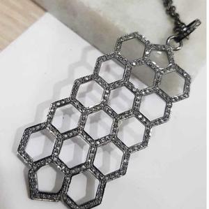 Colgante Vintage Hexagonal con Diamantes Naturales Incrustados, Plata de Ley 925 con Baño de Rodio Negro - Product Image 1