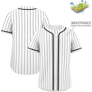 Custom White and Black Pinstripe Baseball Jersey Performance Button Down Athletic Uniform <b>Shirt</b> for Team Events - Product Image 3
