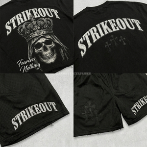 เสื้อยืดคอตตอนผู้ชาย แบรนด์สไตรค์เอาท์ คอกลม พิมพ์ลายหัวกะโหลก สตรีทแวร์ ชุดลำลองสำหรับฤดูร้อน - Product Image 4