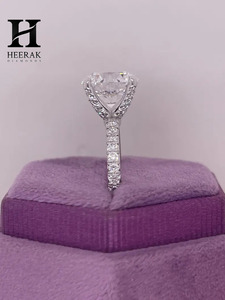 3 Carat Round Brilliant Lab Diamond Engagement Ring 14K White Gold Scalloped Pave Band Solitaire Wedding Ring - Product Image 4