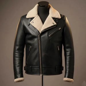 Veste bomber en peau de mouton véritable pour homme, style aviateur - Product Image 2