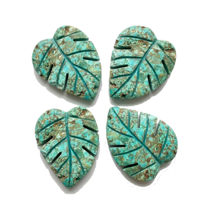 Piedras de Palma de Cristal Talladas a Mano con Diseño Chevron de Turquesa Africana Natural, Juego de Gemas de Hoja de Monstera al por Mayor para Joyería y Decoración del Hogar - Product Image 2