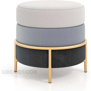 TriLuxe, otomana redonda moderna en capas con base de Metal dorado, taburete tapizado de tres tonos para decoración de sala de estar y dormitorio - Product Image 2