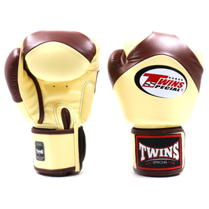 Gants de boxe marron et crème 8oz 10oz 12oz 14oz 16oz en cuir avec fermeture à lacets et sangle de poignet réglable pour entraînement adulte - Product Image 5