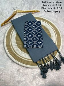 ผ้าส่าหรีผ้าฝ้ายทอมือสีเขียวลายใบไม้สีขาว รุ่นนิว ดีวาจา เอ็กซ์พอร์ต ดีไซเนอร์ พร้อมเสื้อปักลายใบไม้สีขาว - Product Image 5