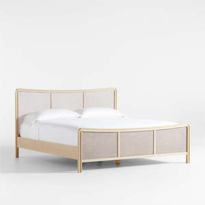 Contemporary Rounded Edge Rattan <b>Bed</b> | Natural Woven Cane Headboard Wooden <b>Bed</b> - Product Image 5