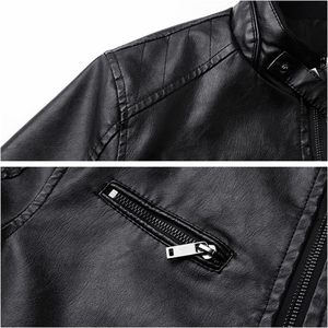 Blouson moto en cuir PU noir pour homme, fermeture éclair, col rabattable, coupe classique, couleur unie, vêtement d'extérieur pour l'automne - Product Image 5