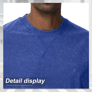 Camiseta de Manga Corta para Hombre, Cuello Redondo, Color Azul, Corte Regular, Color Sólido, Informal, Tejido de Punto Jersey, 100% Algodón, Diseño Liso - Product Image 3