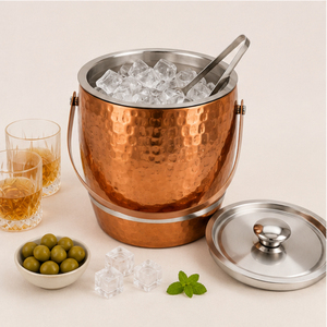 Seau à glace en acier inoxydable à double paroi martelé couleur cuivre avec couvercle, refroidisseur à vin et champagne pour accessoires de bar - Product Image 2