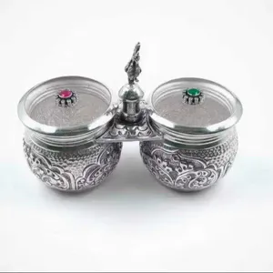 Juego de Recipientes de Plata 925 para Frutos Secos, Diseño Tradicional Hecho a Mano, con Tapa Decorativa, para Hogar, Templo y Regalos - Product Image 1