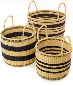 Ensemble de 3 paniers tressés à la main en herbe d'éléphant rayée, paniers de rangement faits à la main, vente en gros, écologiques, fabriqués au Vietnam - Product Image 6