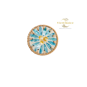 Sous-verres ronds Vietchoice faits à la main en rotin tressé et feutre/mousse, incrustés de nacre, avec support, pour la décoration de la maison et de la salle à manger - Product Image 2