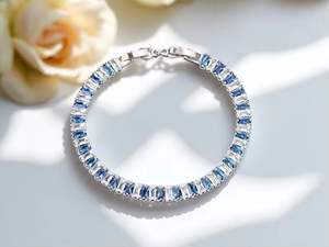 Pulsera de Tenis de Moissanita Azul Redonda Brillante Chapada en Oro/Plata de Lujo para Mujer, Elegante Regalo de Joyería para Bodas y Fiestas - Product Image 5