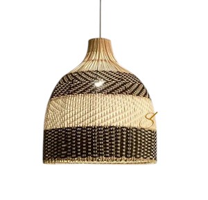 Two Tone Rattan Lampshade <b>Black</b> Natural Gourd Pendant <b>Light</b> <b>Shade</b> Chevron Weave Wicker Hanging Lamp Cover for Restaurant - Product Image 3